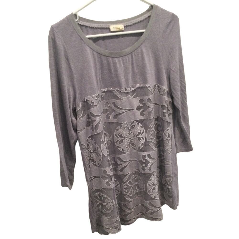 Anthropologie Meadow Rue tunic top blouse womens L lavender purple lace fairy